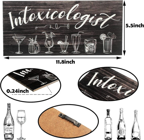 Jetec Intoxicologist Wood Bar Signs Decor with Drinks Patterns Wooden Plaque Sign Wall Art Pub Home Bar Decoration...