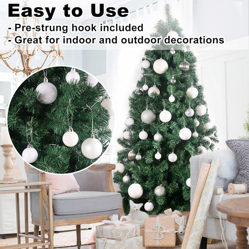 White 2.5" Christmas Balls Christmas Tree Decoration Ornaments Shatterproof Hanging Balls for Birthday Halloween Holiday Wedding Decorations Set o...