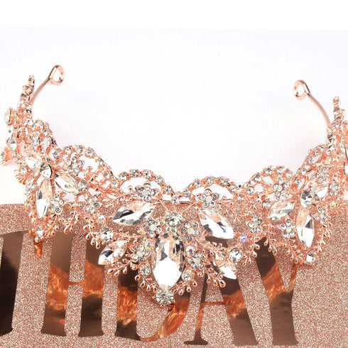 Aprince Birthday Tiara and Crown for Women - Rose Gold Queen Tiara for Wedding, Prom, Party, Halloween...