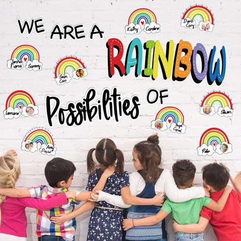 51Pcs Classroom Bulletin Board Decorations Set - We are A Rainbow of Possibilities Cutouts with Rainbow Border Trim for Teacher School Classroom B...
