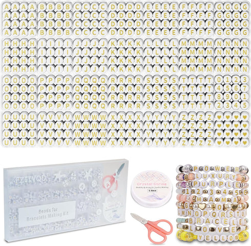 1450 Pieces Letter Beads Kit, 4x7 mm Gold Acrylic Alphabet Beads Letter Beads for Jewelry Making Number Beads Heart Beads Friendship Bracelet Bead...