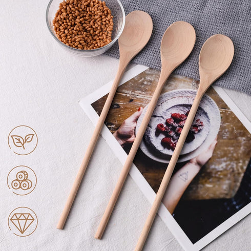 HANSGO 3PCS Long Handle Wooden Cooking Spoons, 10 Inch Long Wooden Spoons Wooden Tasting Spoons Large Cooking Spoons...