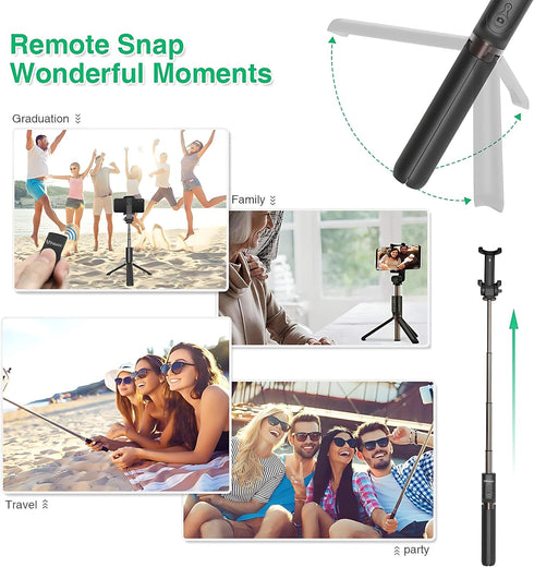 Selfie Stick Tripod with Wireless Remote Controller Pouch Extendable Adjustable Stand Mount Light-Weight V-Log Compatible with All Apple iPhone, S...