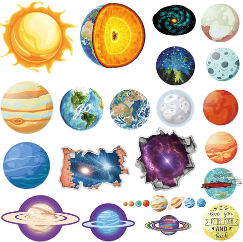 65pcs Space Vinyl Stickers Pack for Laptop Water Bottle, Solar System Stars Planets Waterproof Stickers for Kids Teachers Students, Astronaut Gala...