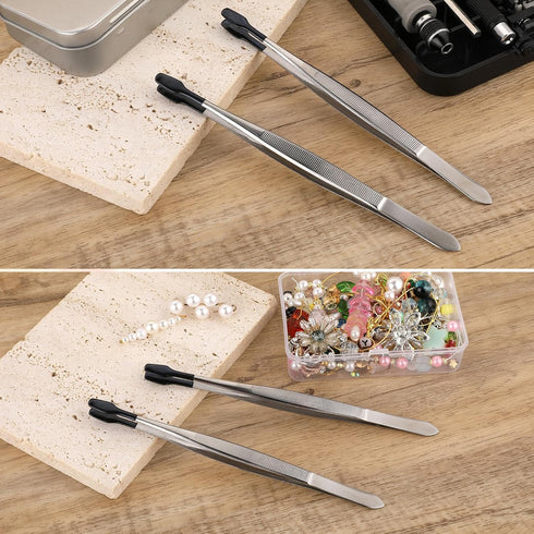 2 Pieces Rubber Tipped Tweezers Silicone Coated Soft Tweezers Rubber Tip Non Marring Flat Tip Forceps Lab Industrial Hobby Craft Tweezers Tools fo...