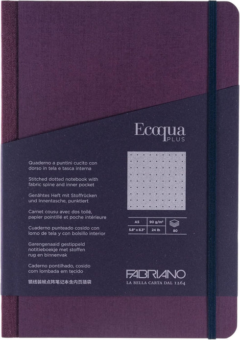Fabriano Ecoqua Plus Fabric-Bound Notebook, 5.8" x 8.3", A5, Dotted, Wine...