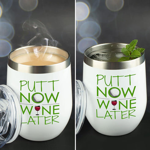 JENVIO Golf Gifts for Women | White Stainless Steel Wine Tumbler Sliding Lid and Straw | Funny Female Themed Stuff for Golfers Christmas Gift (12 ...