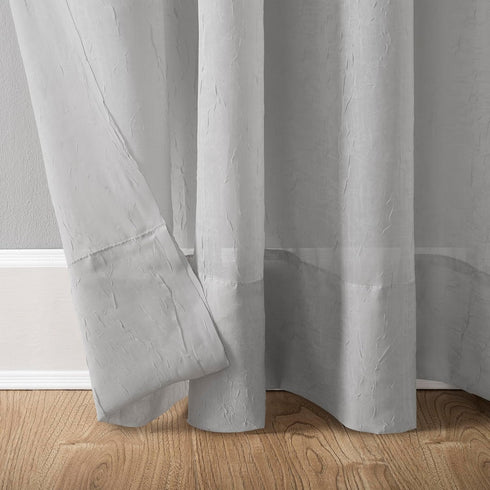 No. 918 Erica Crushed Sheer Voile Rod Pocket Curtain Panel, 51" x 63", Silver Gray...