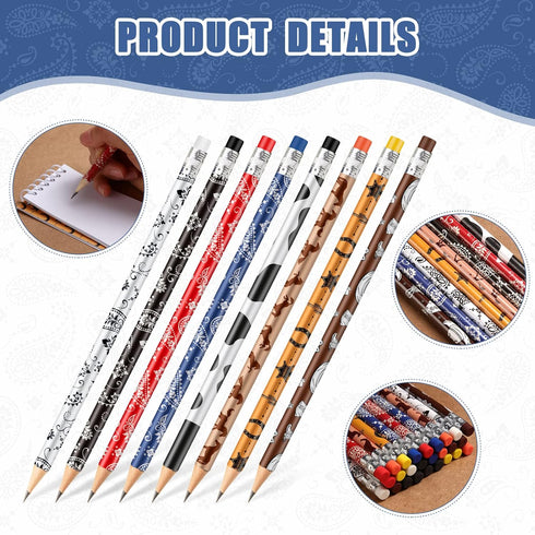 Teling 32 Pcs Western Cowboy Cowgirl Pencils for Kids Cowboy Party Favors Fun Cowboy Theme Decorative Pencils Wood Pencil with Eraser Supplies for...