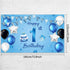 Happy 1st Birthday Backdrop Banner Blue Newborn Boys First Birthday Backdrop Photography Background for 1st Birthday Baby Shower Party Decorations...