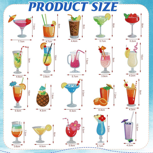 Henoyso 20 Pcs Summer Diamond Painting Keychain Kits Cocktail 5D Drill Mosaic Diamond Painting Ornaments Diamond Painting Kits for Beginners Diamo...