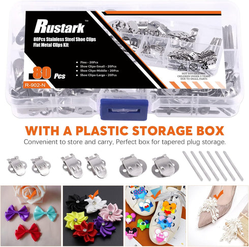 80Pcs 3 Sizes Stainless Steel Flat Blank Shoe Clips with Locking Pins Kit for DIY Supplies Crafting Shoe Clip Findings Hardware Accessories - 25mm...