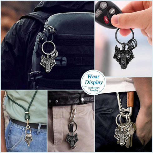 FaithHeart Norse Viking Thor Hammer Keychain for Men, Stainless Steel Mjolnir Key Rings Amulet Jewelry...