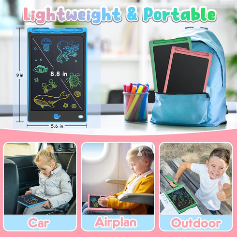 FLUESTON LCD Writing Tablet for Kids,Drawing Tablet for Boys Girls 3 4 5 6 7 8 Year,8.8 Inch 3pcs in 1 Pack Drawing Pad Toy Christmas Birthday Gif...