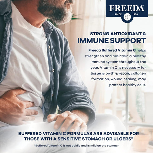 FREEDA Vitamin C - Buffered Vitamin C 500mg - Kosher - Powerful Antioxidant Immune Support - Sensitive Stomach Vitamins C Capsules Calcium Ascorba...