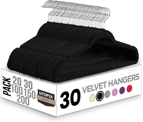 Utopia Home Velvet Hangers 30 Pack - Non-Slip Suit Hangers with 360 Degree Rotatable Hook - for Pants, Coats, Shirts & More (Black)...