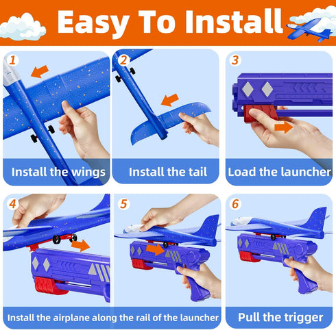 3-Pack LED Airplane Toy, Foam Glider with Plane Launcher - Catapult Plane with 2 Flight Modes, Kids Gifts Flying Toy for 3 4 5 6 7 8 9 10 11 12 Ye...
