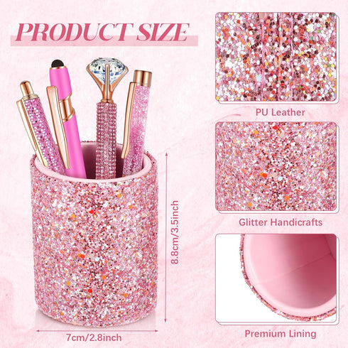 Sabary 8 Pcs Ballpoint Pens with Pen Holder for Desk Metal Crystal Diamond Pen Glitter Pencil Holder Fancy Pens Black Ink Bling Desk Organizer for...