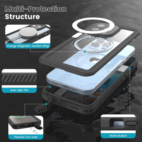 iPhone 13 Waterproof Case- IP68 Waterproof Full Body Double Layer Shockproof Built-in Screen Protector Outdoor Underwater Scratch Resistant Waterp...