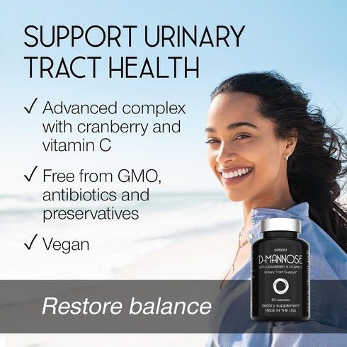 D-Mannose 1000mg Capsules - D Mannose with Cranberry Extract and Vitamin C - 60 Capsules 500mg High Strength - Urinary Tract Health for Women & Me...