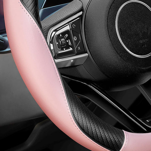 Soft Cute Light Pink Microfiber Leather Anti-Slip Steering Wheel Cover, Universal 15 Inch for Women Girls, Fit Vehicles, Sedans, SUVs, Vans, Truck...