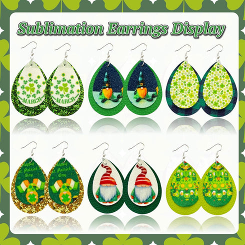 SHUANGART 194 Pcs St. Patrick's Day Sublimation Blank Superfine Glitter Earrings Kit, Green Shamrock Printed Chunky Glitter Faux Leather Earrings ...
