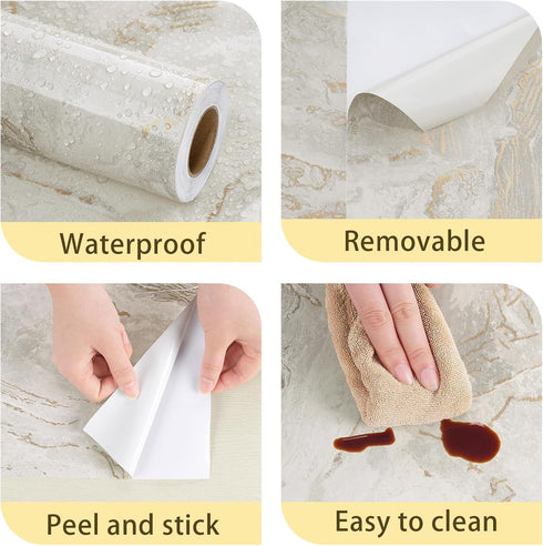 Gold Marble Contact Paper for Countertops Shiny White Marble Peel and Stick Wallpaper for Bathroom Waterproof Contact Paper Marble Countertop Viny...