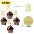 24 PCS 21st Cupcake Toppers - Anniversary or Birthday Cupcake Picks Party Decoration Supplies | Gold 21st...