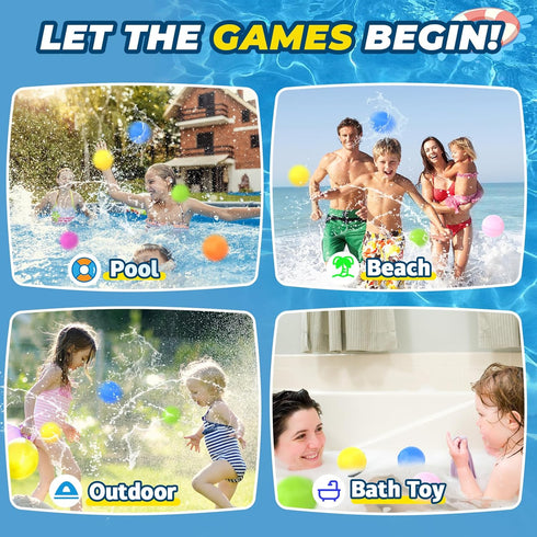 6 PCS Reusable Water Balloons, Silicone Refillable Water Balloon Magnetic Self-Sealing Water Bomb with Mesh Bag, Summer Beach Toys Outdoor Pool Ga...