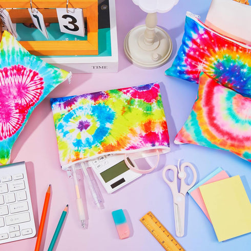 Hillban 18 Pcs Tie Dye Makeup Bags Rainbow Cosmetic Bag with Zipper Tie Dye Travel Toiletry Pouch for Retro 70s 80s Party Accessories Goodie Bags ...
