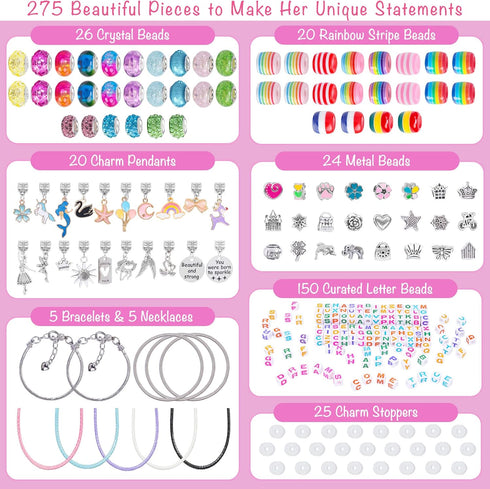 Nouvati Charm Bracelet Making Kit for Girls 5+ in Neat Jewelry Organizer Box – 275 Crystal Beads, Letter Beads, Bracelet Charms, Elastic Strings, ...