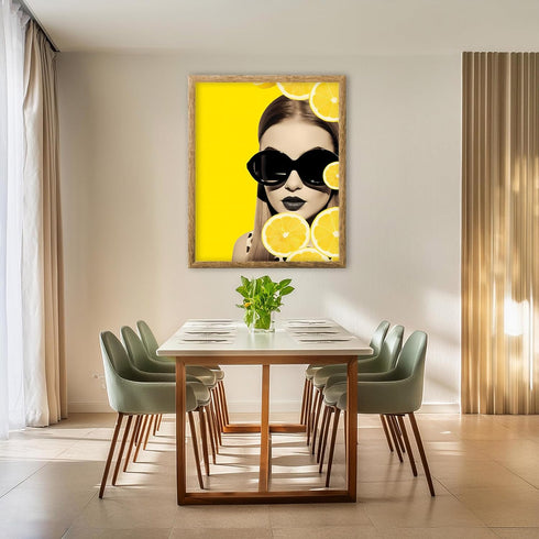Posterizer 1 pcs-bright wall art with retro woman , fruits collage-Abstract & Modern Art-Vintage Art-Gift for Art Lovers-Art for Cafe, Restaurant,...