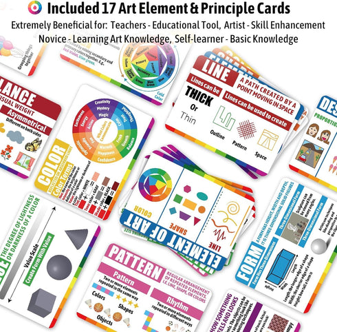 Inspiration Art Dice Set, W/Art Principles Cards - Color Wheel & Painting Knowledge, Drawing Games Art Supplies for Adults, Art Stuff Set of 9 Dic...
