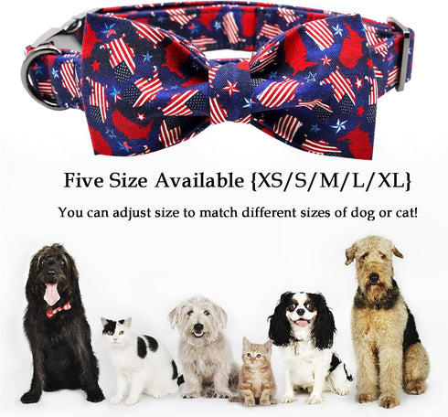 Dog Collar, 4 of July Independence Day American Flag Dog Bow Collar Boy Pet Collar Bowtie Duarble Dog Collars for Small Medium Large Dog...