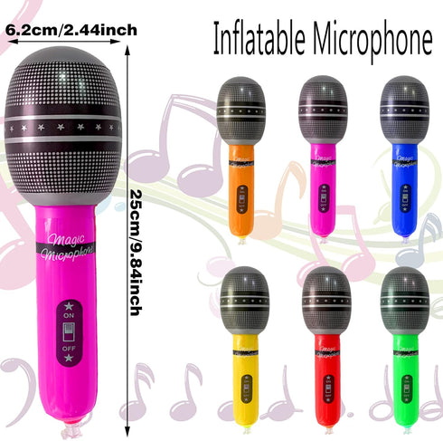 6 Pieces Inflatable Microphones (Random Colors) Birthday Party Decorations 9.8 Inches Inflatable Cosplay Microphone - Back To 80s 90s Birthday Par...