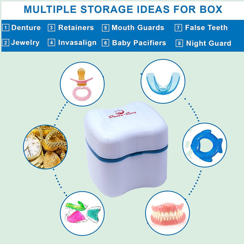 Polident 3 Minute Denture Cleaner 84 Tablets Bundle Dentu-Care Premium Denture Box with Strain and Retrieval Tab for Dental Guard, Retainer, False...