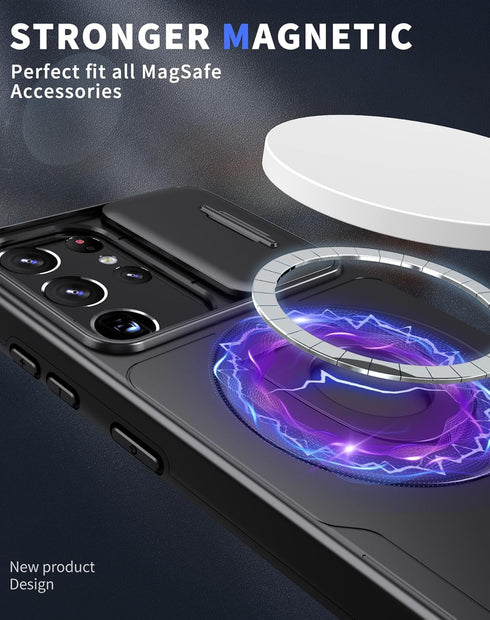 for Samsung Galaxy S21 Ultra Mag-Safe Kickstand Case with Slide Camera Cover,Slim Shockproof Military Heavy Duty Anti-Drop Full Body Protection,36...