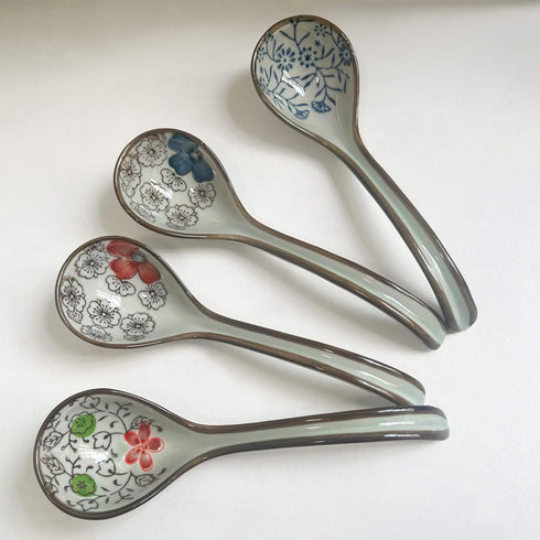 Asian Soup Spoon Ceramic Soup Spoon Long Handle, Japanese Soup Spoon for Pho, Wonton, Noodles, Dumplings, Chinese Ceramic Spoons Ramen Spoon, Set ...