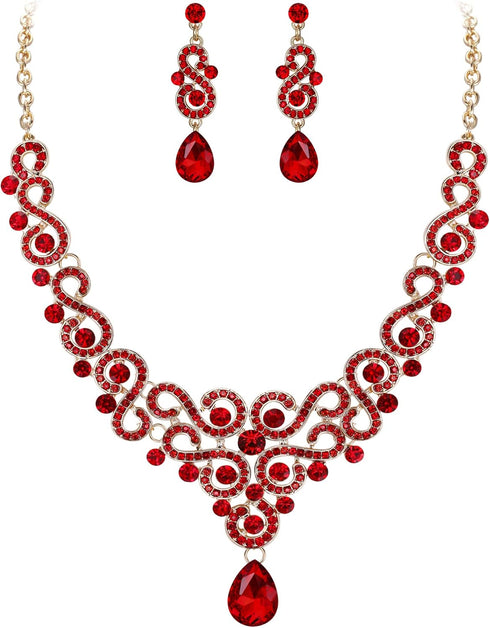 EVER FAITH Women's Austrian Crystal Art Deco Bridal Floral Wave S-Shaped Teardrop Necklace Earrings Set...