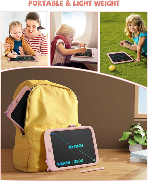 10 Inch Dinosaur Writing Tablet for Kids - Educational Travel Toy, Birthday Gift for 3-9 Year Old Boys and Girls (Pink)...