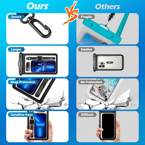 XL Large Waterproof Cell Phone Pouch 2-Pack: Underwater Clear Phone Holder Protector - Universal Water Proof Dry Bag Case with Neck Lanyard for iP...