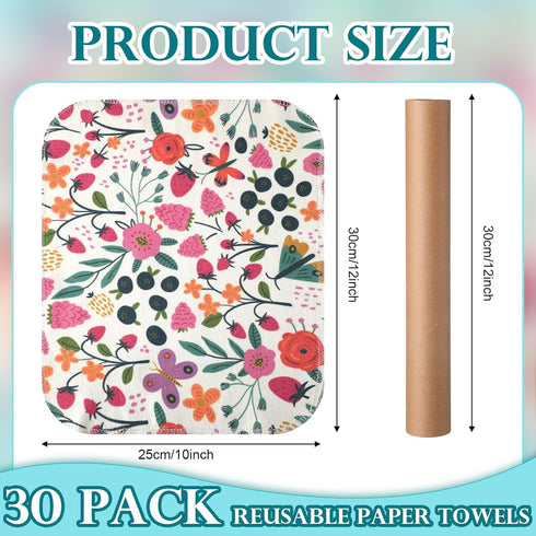 30 Pack Reusable Paper Towels Rolls Washable Paperless Paper Towels Bulk Cloth Cotton Towels with Cardboard Reusable Napkins for Kitchen Bathroom(...