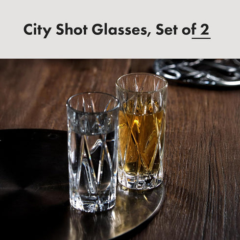 Orrefors City Shot Glasses with Heavy Base (Set of 2) - 1.7 Fl. Oz., Asymmetric Design - Crystal, Glassware for Spirits & Shots, Serving Tequila, ...