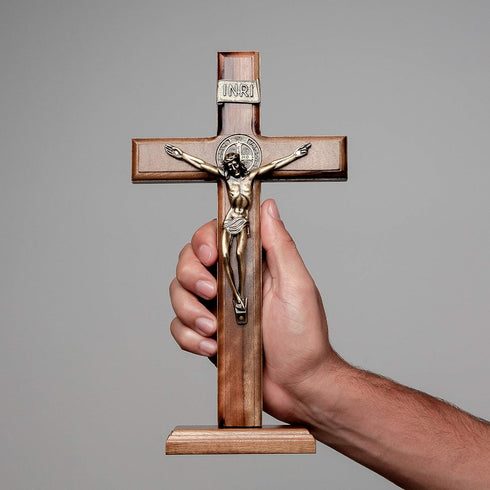 Intercession Wall and Table Wood Cross Crucifix (10 inches - Antique Gold)...