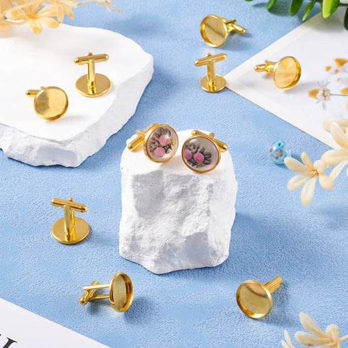 Pandahall 20pcs Brass Men's Cufflinks Cuff Button Cabochons Frame Tray Bezel Cufflink Blanks Setting Tray: 16mm/0.63inch Golden...