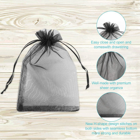 Hopttreely 100PCS 4x6 (10x15cm) Sheer Drawstring Gift Bags, Black Organza Wedding Party Favor Pouches Jewelry Christmas Festival Gift Bags...