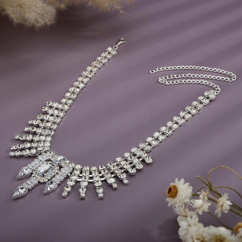 YERTTER Dainty Silver Full Rhinestone Chain Sparkly Collar Chain Choker Statement Tassel Crystal Choker Necklace Adjustable for Party Music Bar Wo...