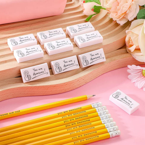 50 Pcs Appreciation Gift for Students 25 Graduation You are Awesome Motivational Pencils 25 White Appreciation Erasers for Kids Drawing Office Wri...