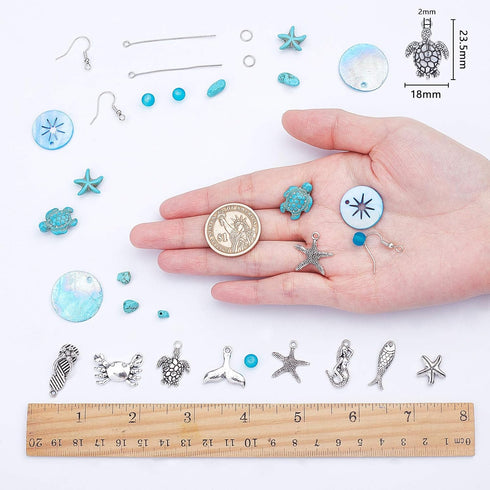 SUNNYCLUE 1 Box DIY 10 Pairs Starfish Mermaid Turquoise Earring Making Starter Kit Ocean Beach Summer Theme Earrings Synthetic Turquoise Beads Tur...