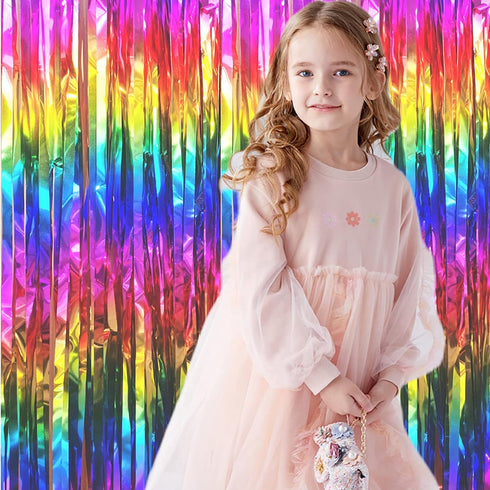 2 Packs Rainbow Party Decorations, Rainbow Foil Fringe Curtain Neon Backdrop Metallic Tinsel Photo Booth Props for Birthday Gay Pride Day Bachelor...